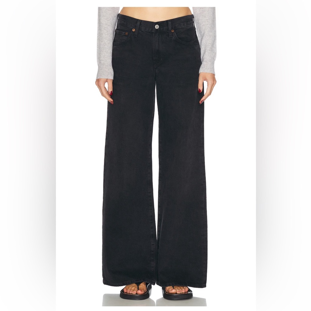 AGolde “Clara” zip front flare wide leg baggy jeans size 25 100% cotton
